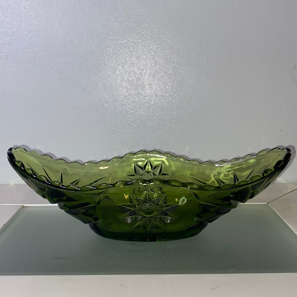 Emerald Green Anchor Hocking Star Of David Catchall 1960’s Decorative Candy Dish